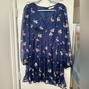 Navy floral mini dress with long sleeves